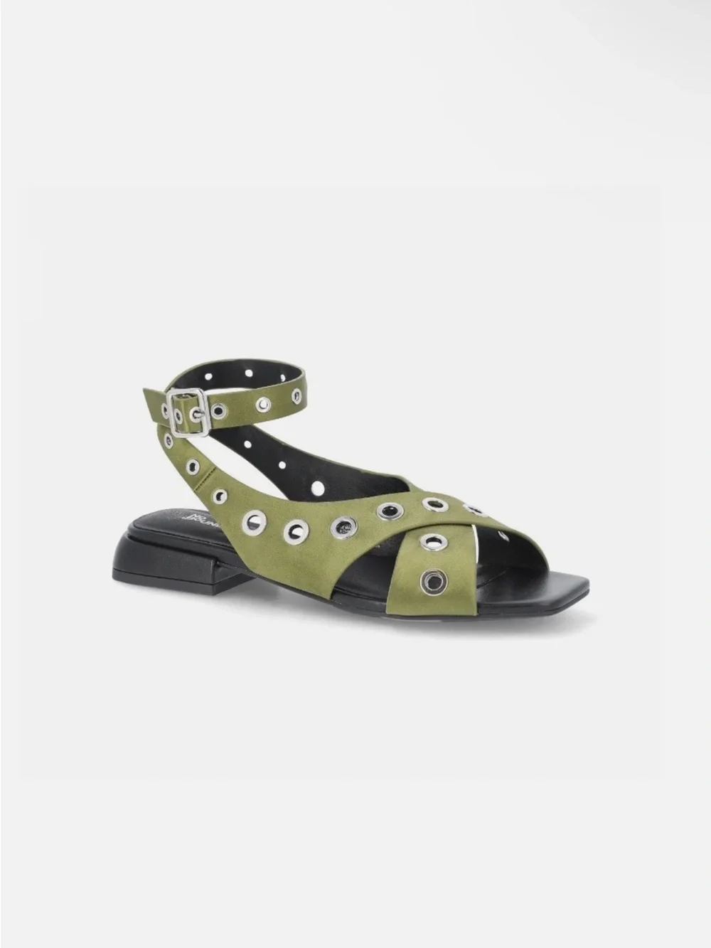 No Boundaries Size 11 Strappy Gourmet Sandals Flats Faux Leather Olive Green